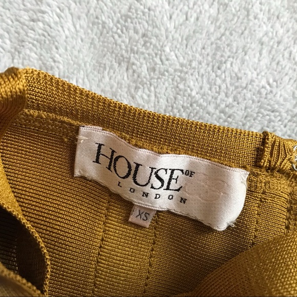 House of CB Belice Ginger Tie Waist Bandage Dress Mustard Gold Yellow Sz XS - Picture 3 of 13